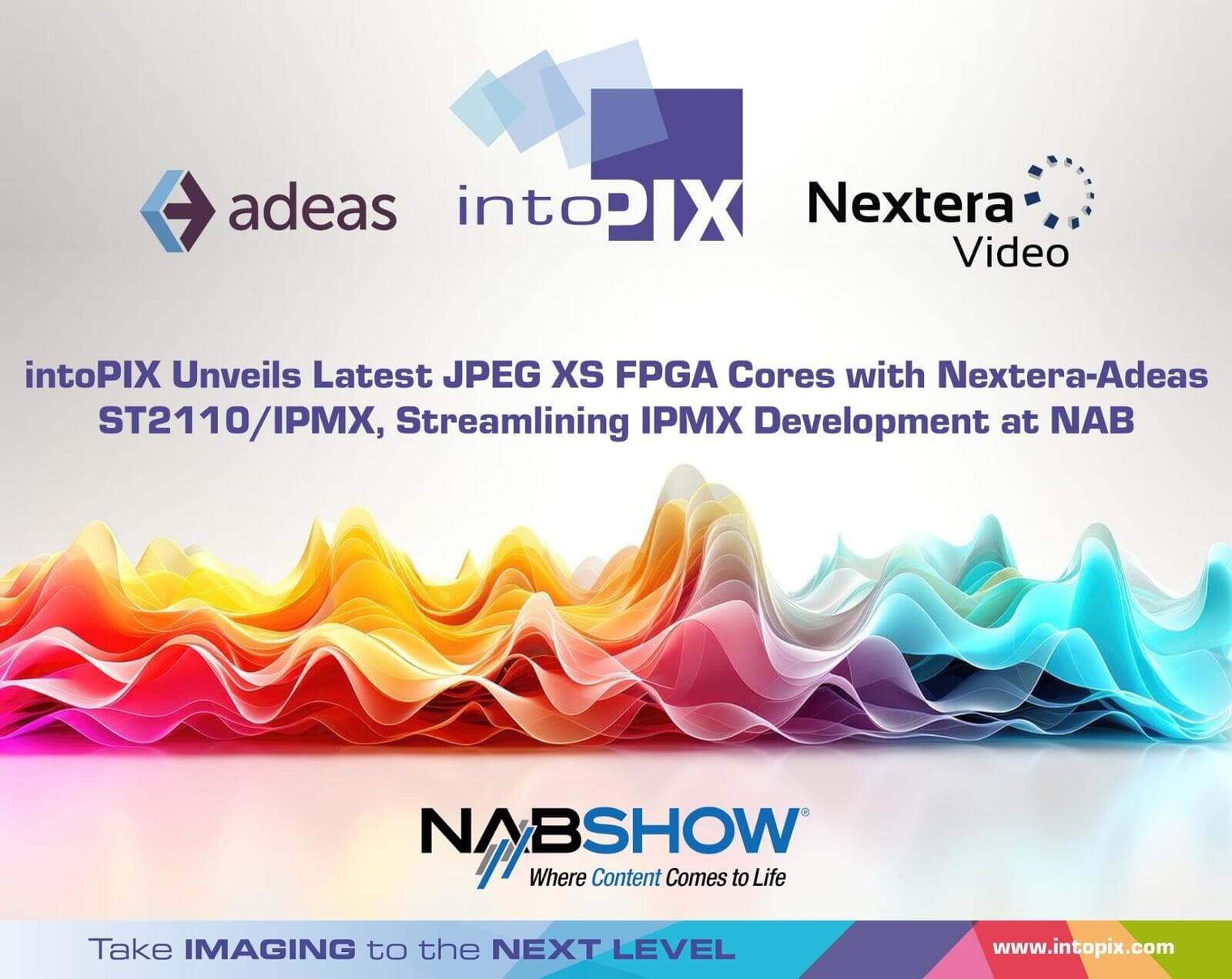 intoPIXは、NABショーで、Nextera-Adeas社ST2110/IPMXストリーミングIPMX開発で最新のJPEG XS FPGAコアを発表。